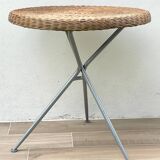 Rattan and lacquered metal folding table