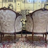 Paire de fauteuils bergères rocailles Louis XV