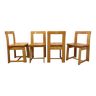 Suite of 4 vintage Italian brutalist sleigh chairs from the 70s in elm