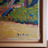 The hamlet, oil on canvas signed Bodon