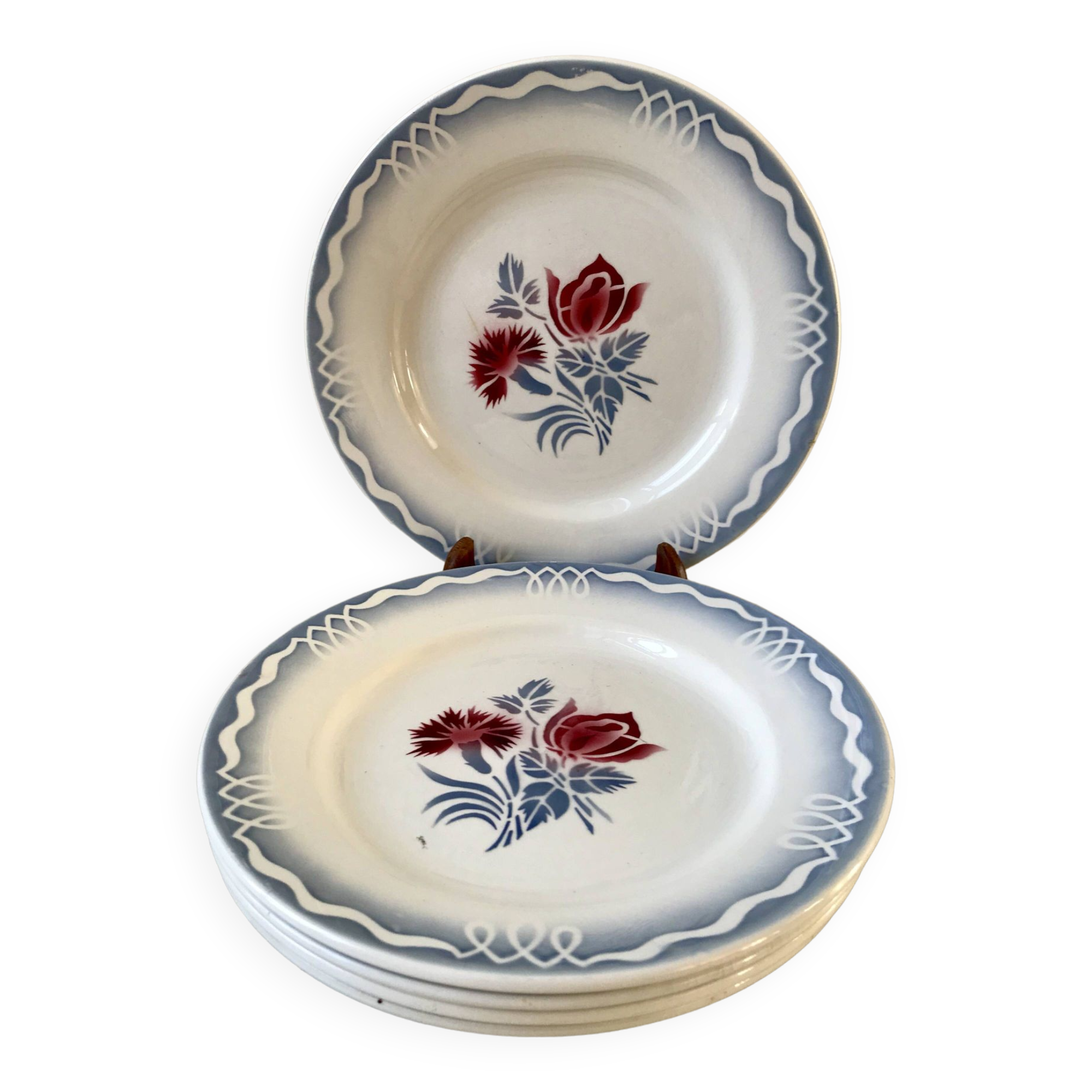 set of 5 Digoin Sarreguemines flat plates model Juliette / Nina Rosa 50s