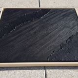 Tableau peinture abstraite monochrome minimaliste noir encadré