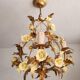 Hollywood Regency Vintage gold plated ceiling lamp porcelain roses Italy