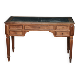 Antique wooden desk with upholstered top and 5 drawers