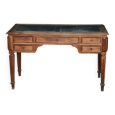 Antique wooden desk with upholstered top and 5 drawers