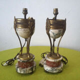 Pair of Athenian lamps in marble and bronze