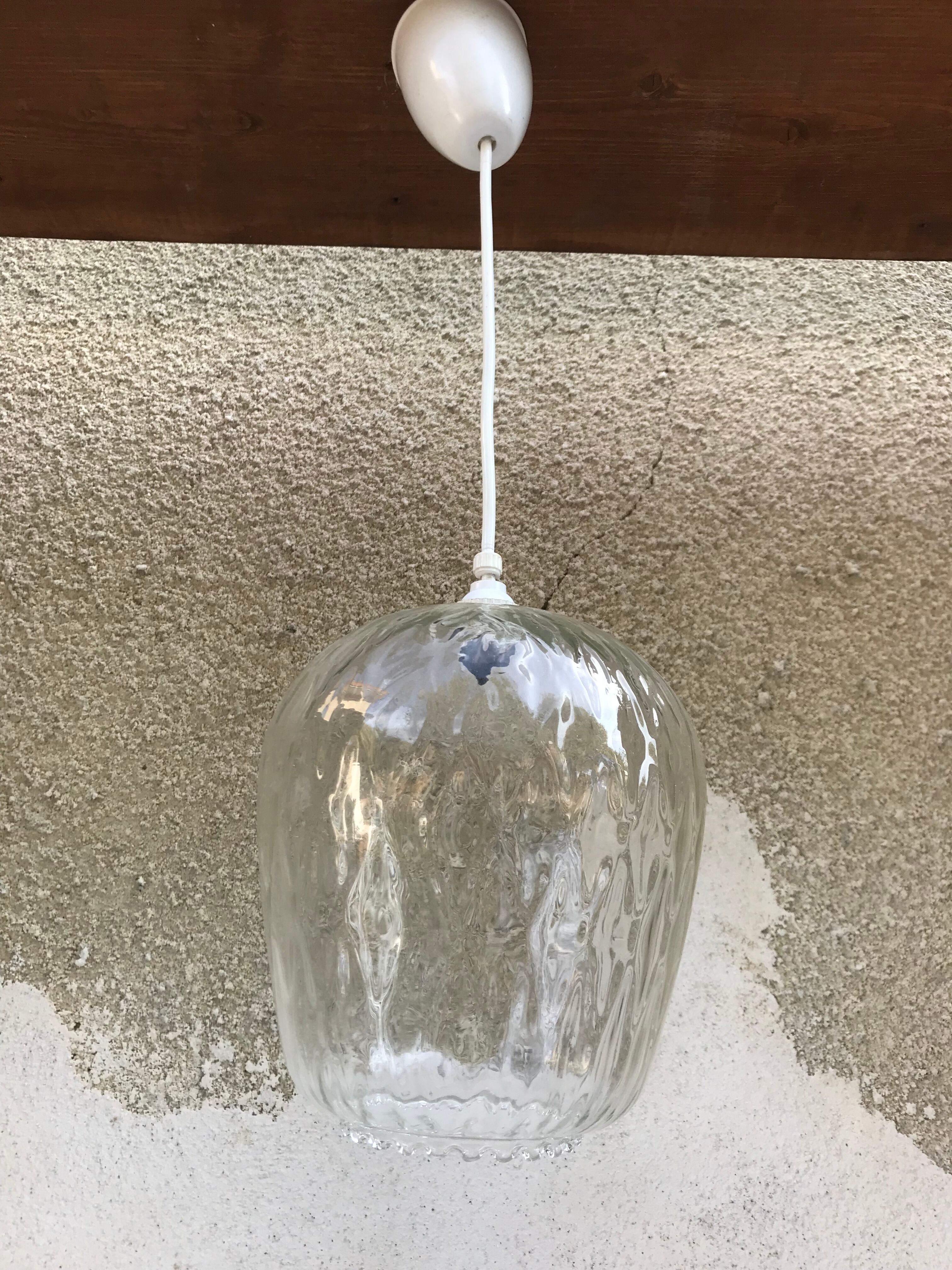 Old molded glass + support white 70s vintage suspension