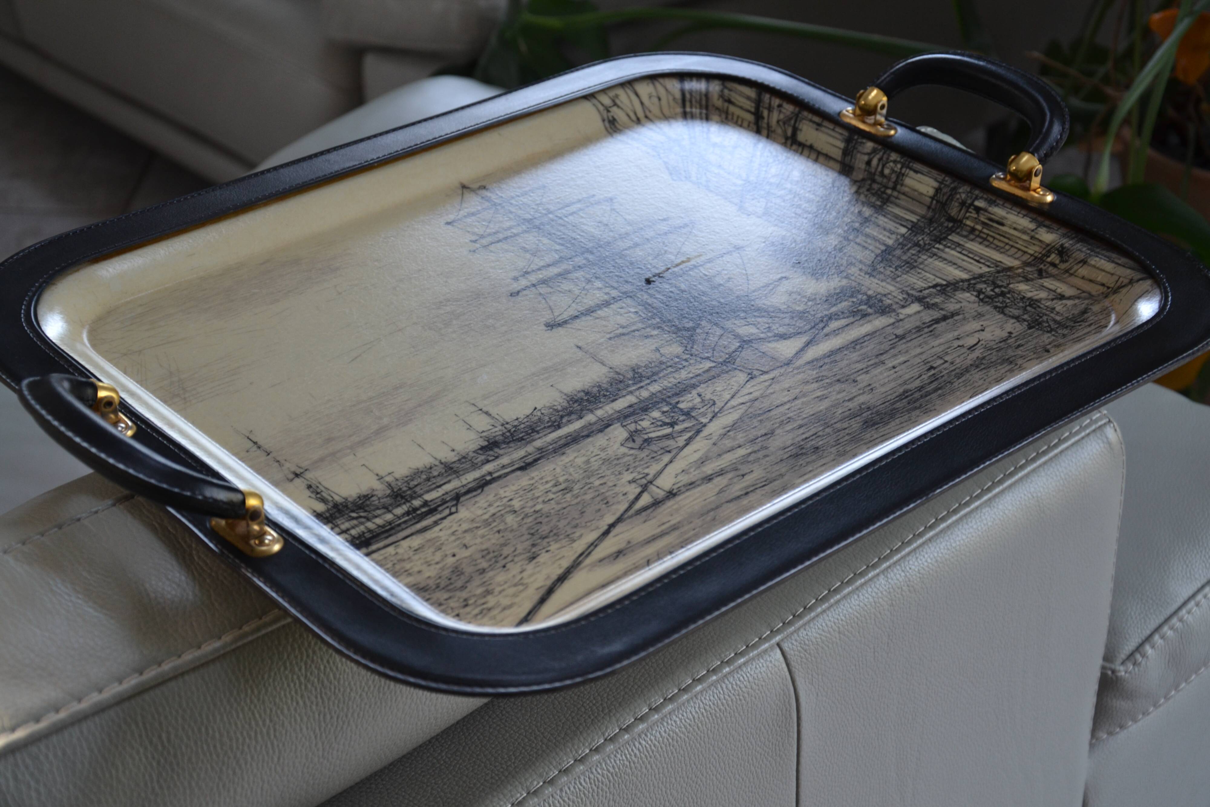 Large leather and fiberglass tray Manufacture Manover