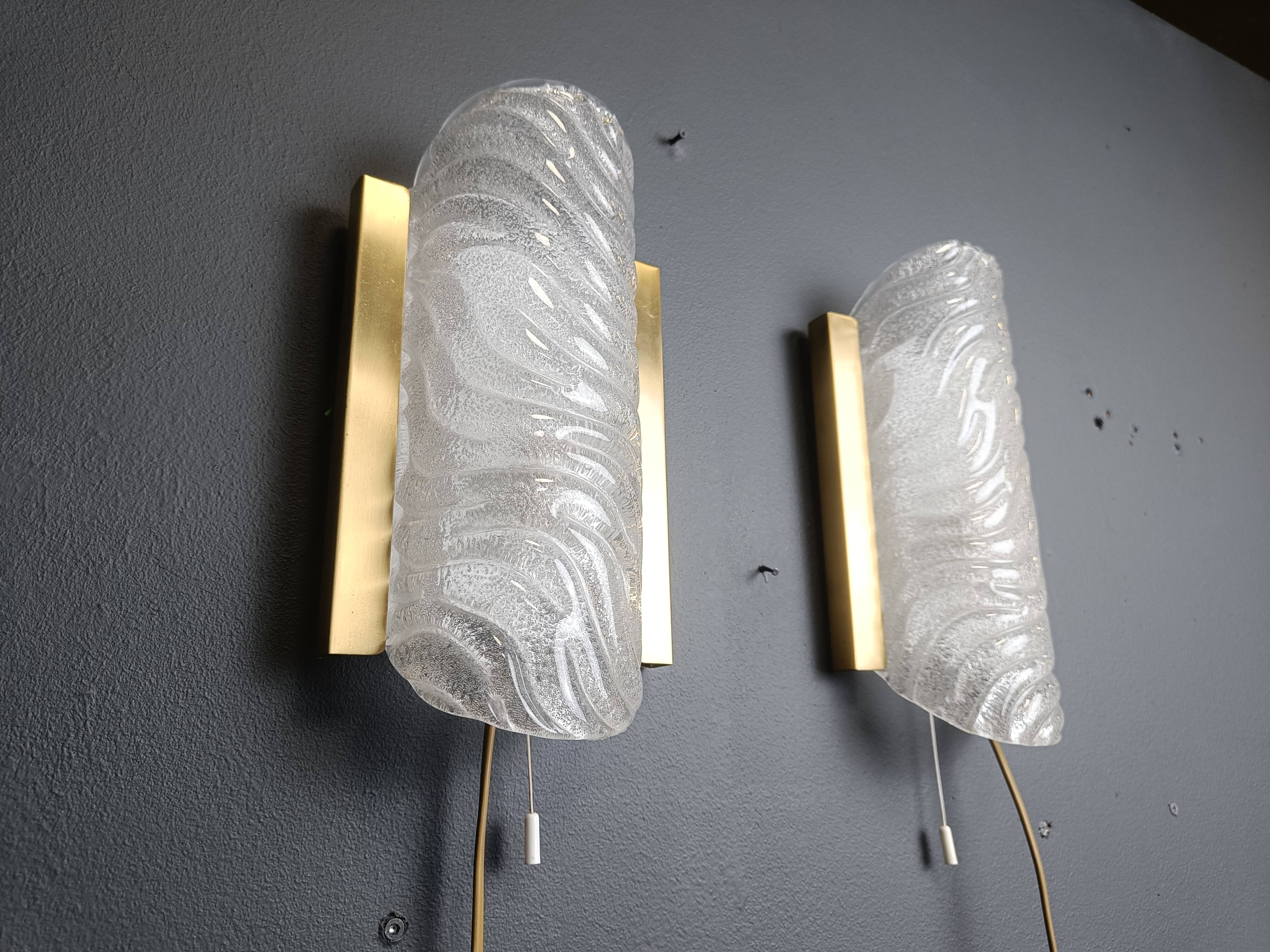 Pair of brass and glass wall lights by Fischer Leuchten, 1960s