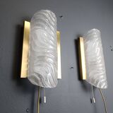 Pair of brass and glass wall lights by Fischer Leuchten, 1960s