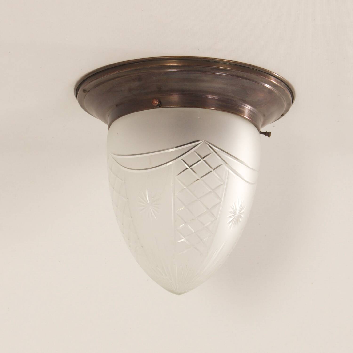 Large art deco ceiling lamp with brass base and cut glass, 1930s