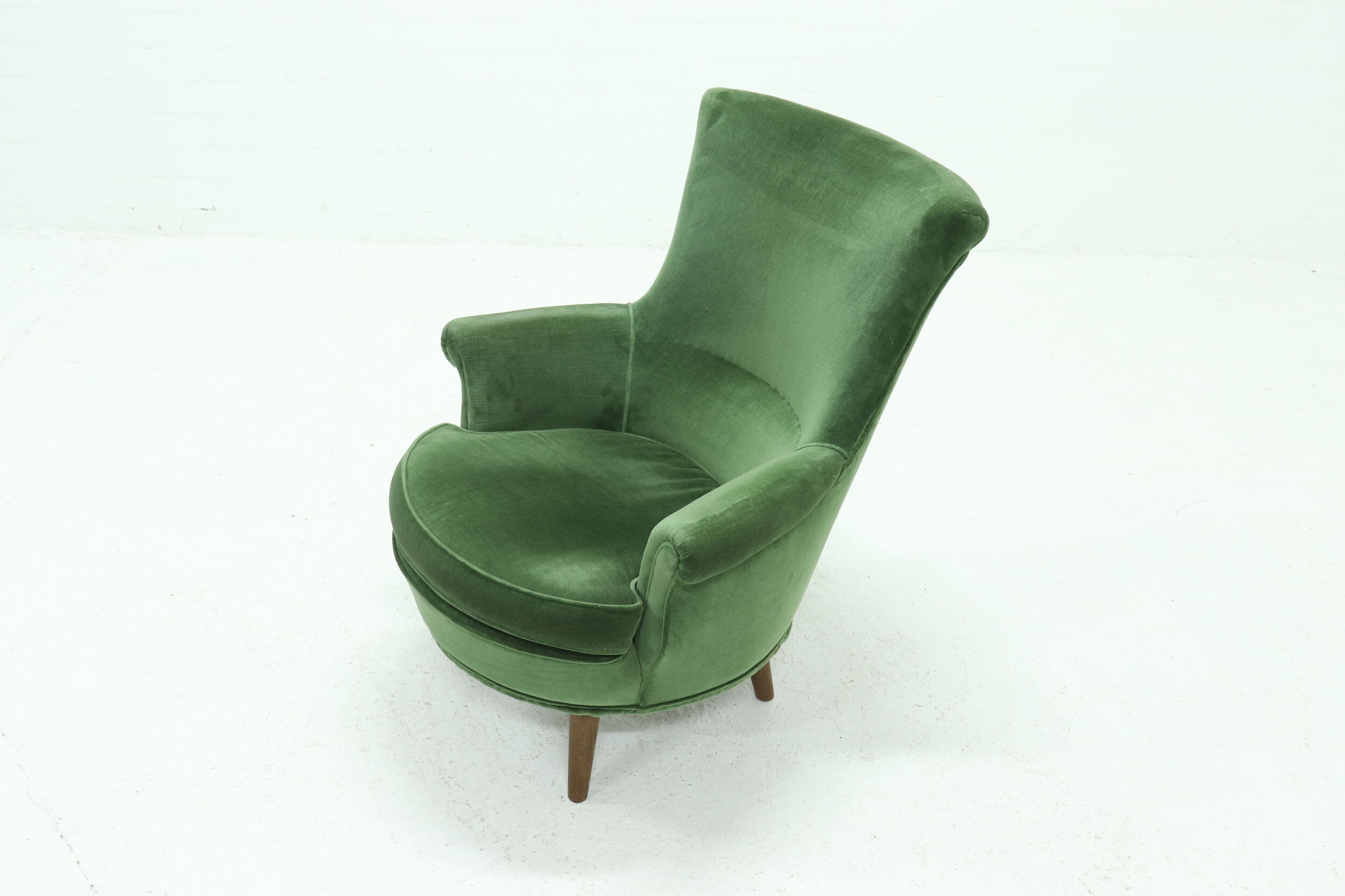 Vintage Green Velour Armchair 1950s
