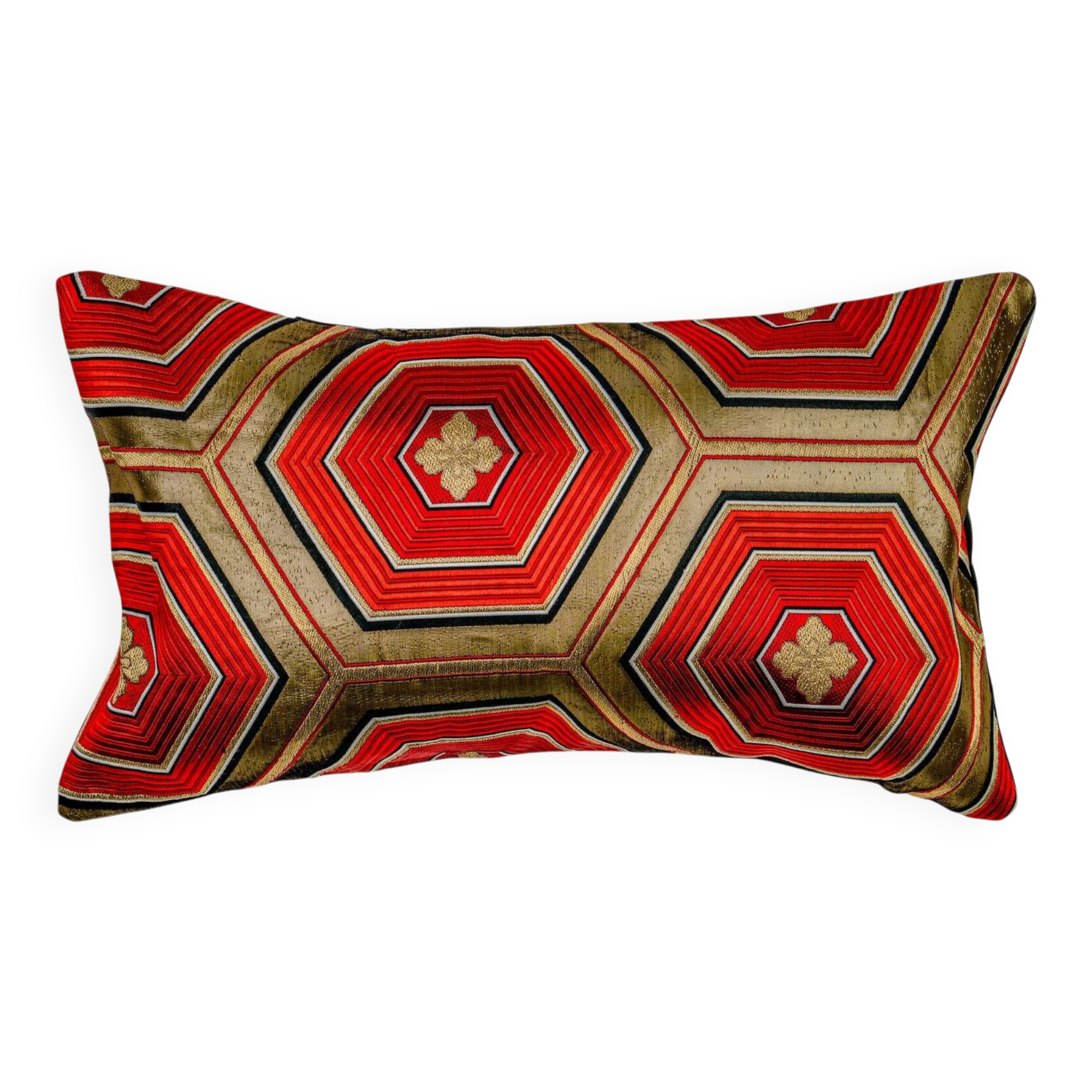 Coussin lombaire hexagonal vermillon Kikkō Vanguard — noir, rouge et or