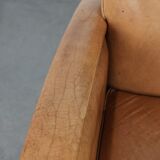 Luxury armchair made of cowhide leather with a beautiful warm colour scheme