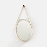 Jacques Adnet original cream leather mirror from around 1940.