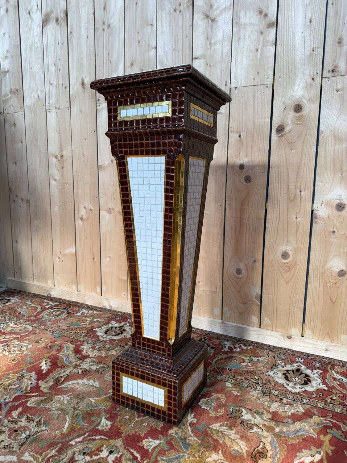 Colonne - Sellette - Gaine Art Déco – Faïence émaillée mosaïque – Années 19