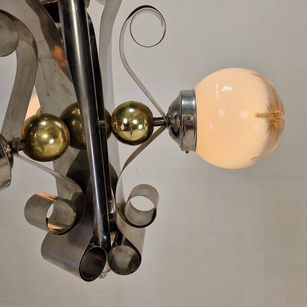 Suspension vintage Mazzega en verre de Murano avec 3 globes en verre, Italie, vers 1970
