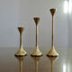 Series of 3 Scandinavian brass candle holders, 70s tulip foot