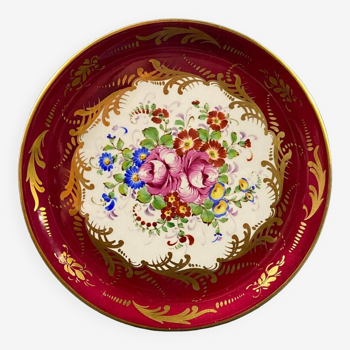 Paris porcelain dessert dish with polychrome floral decoration and Louis XV gold