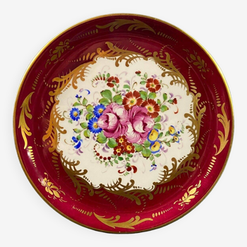 Plat à dessert en porcelaine de Paris à décor floral polychrome et or Louis XV