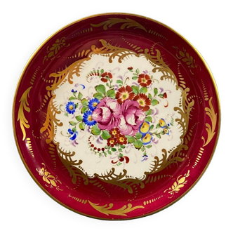 Plat à dessert en porcelaine de Paris à décor floral polychrome et or Louis XV