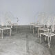 Rare exquisite set of six French peacock garden patio chairs, 1950s