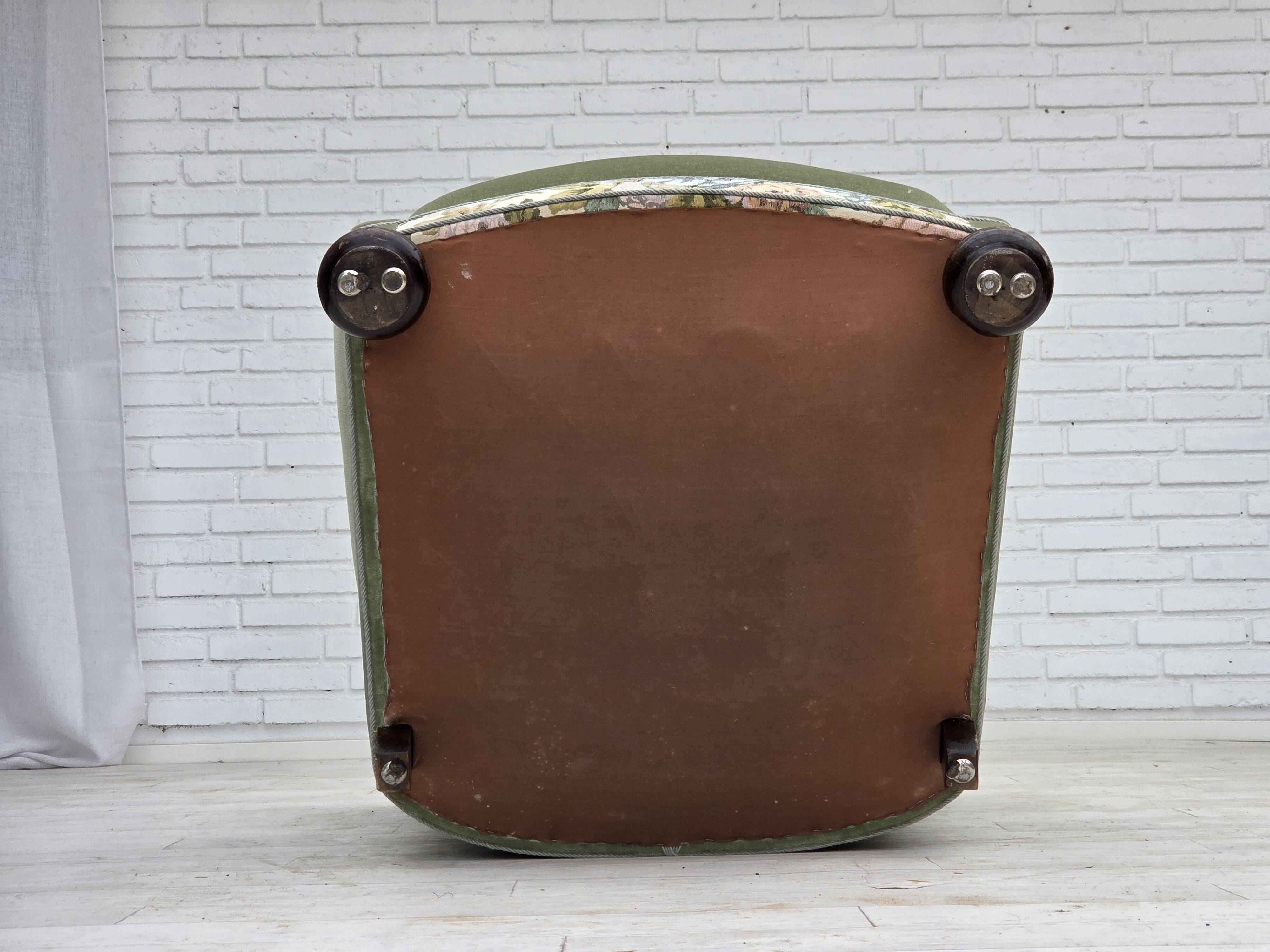 1970s, Danish relax armchair, green furniture velour, original condition.