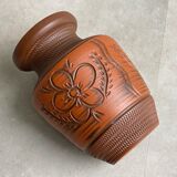 Vintage brown ceramic German vase, Mid Century terracotta pottery
