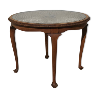 Table basse, bois, verre et cannage, France, XIXè siècle