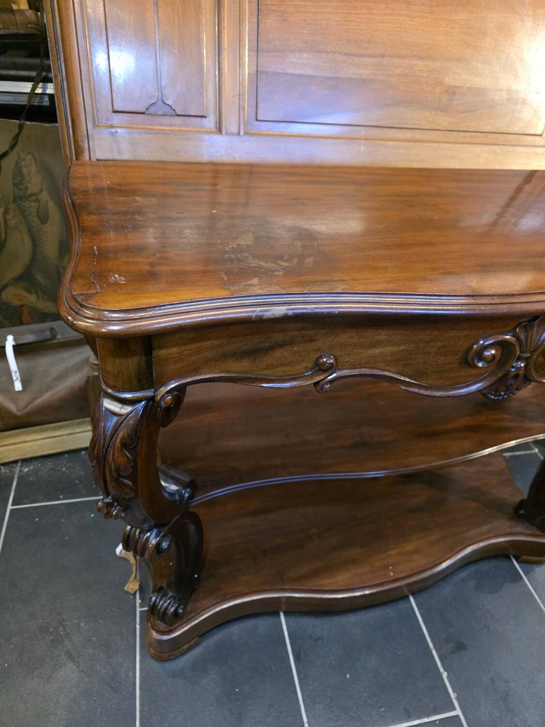 Console galbées Napoléon III XIXe en acajou