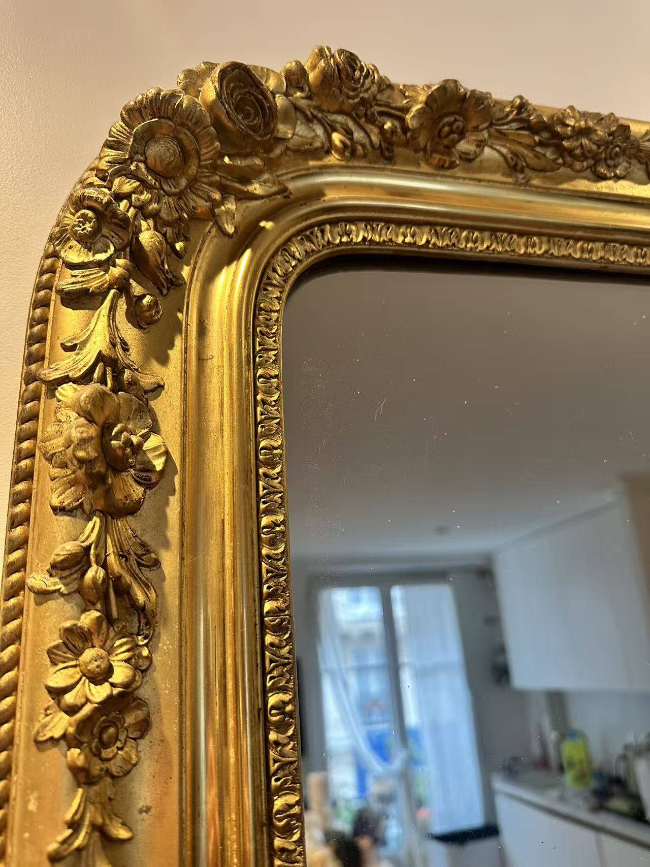 Large fireplace mirror from the Napoléon III period 208×86cm mercury glass