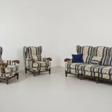 Louis XIII salon in turned wood – Sofa and pair of armchairs