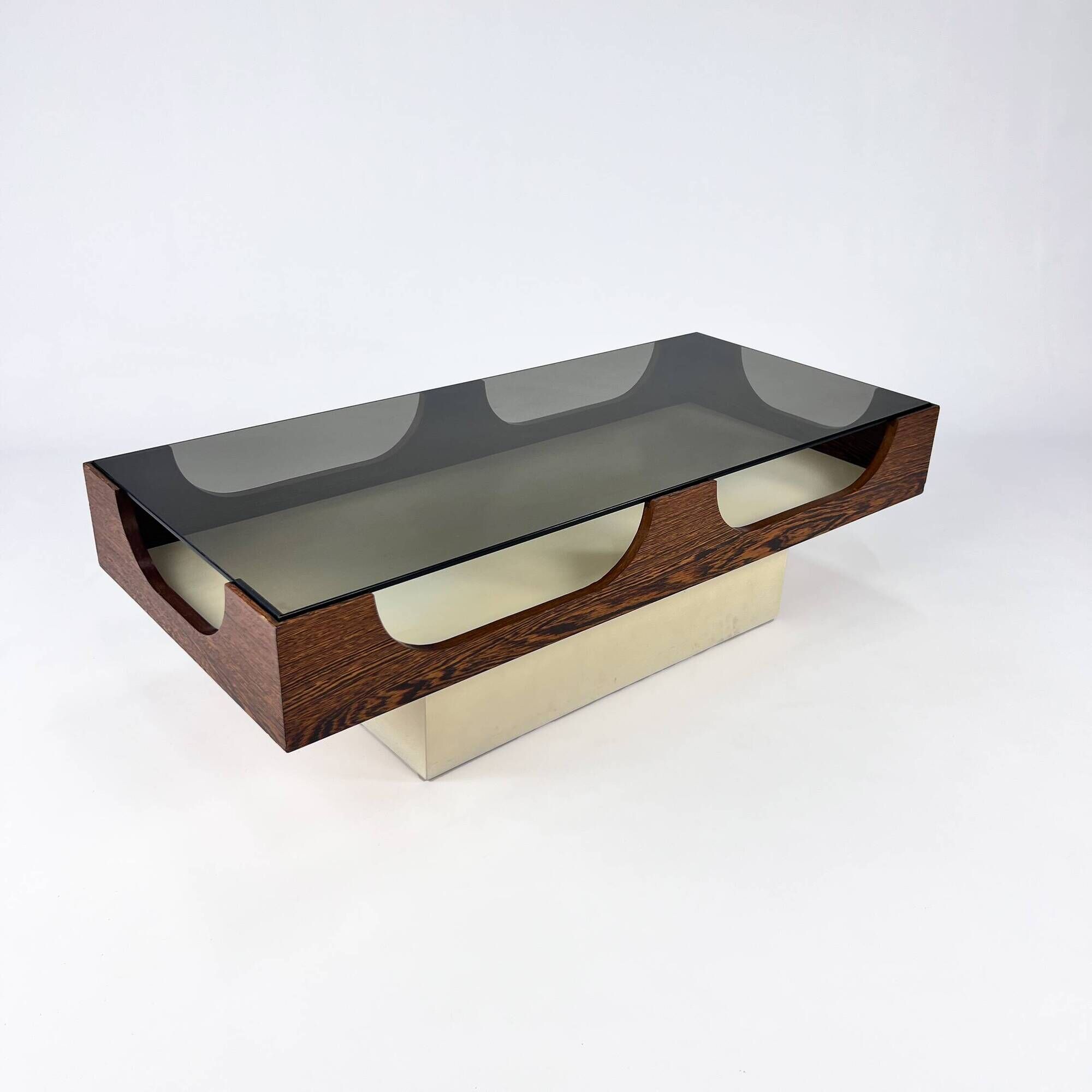 Vintage Space Age Coffee Table with Smoke Glass Table Top, 1960s