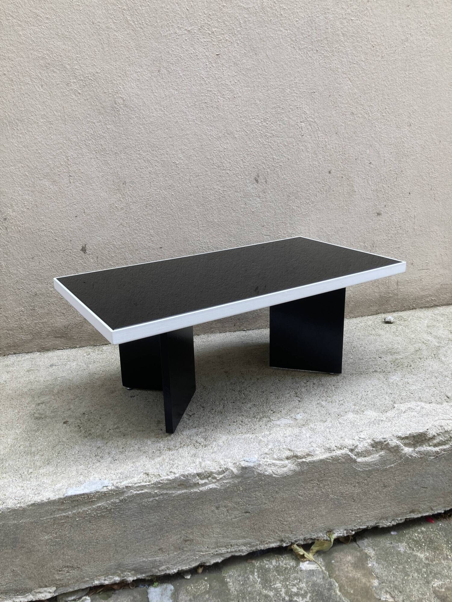 Vintage 1970s coffee table — Black smoked glass top