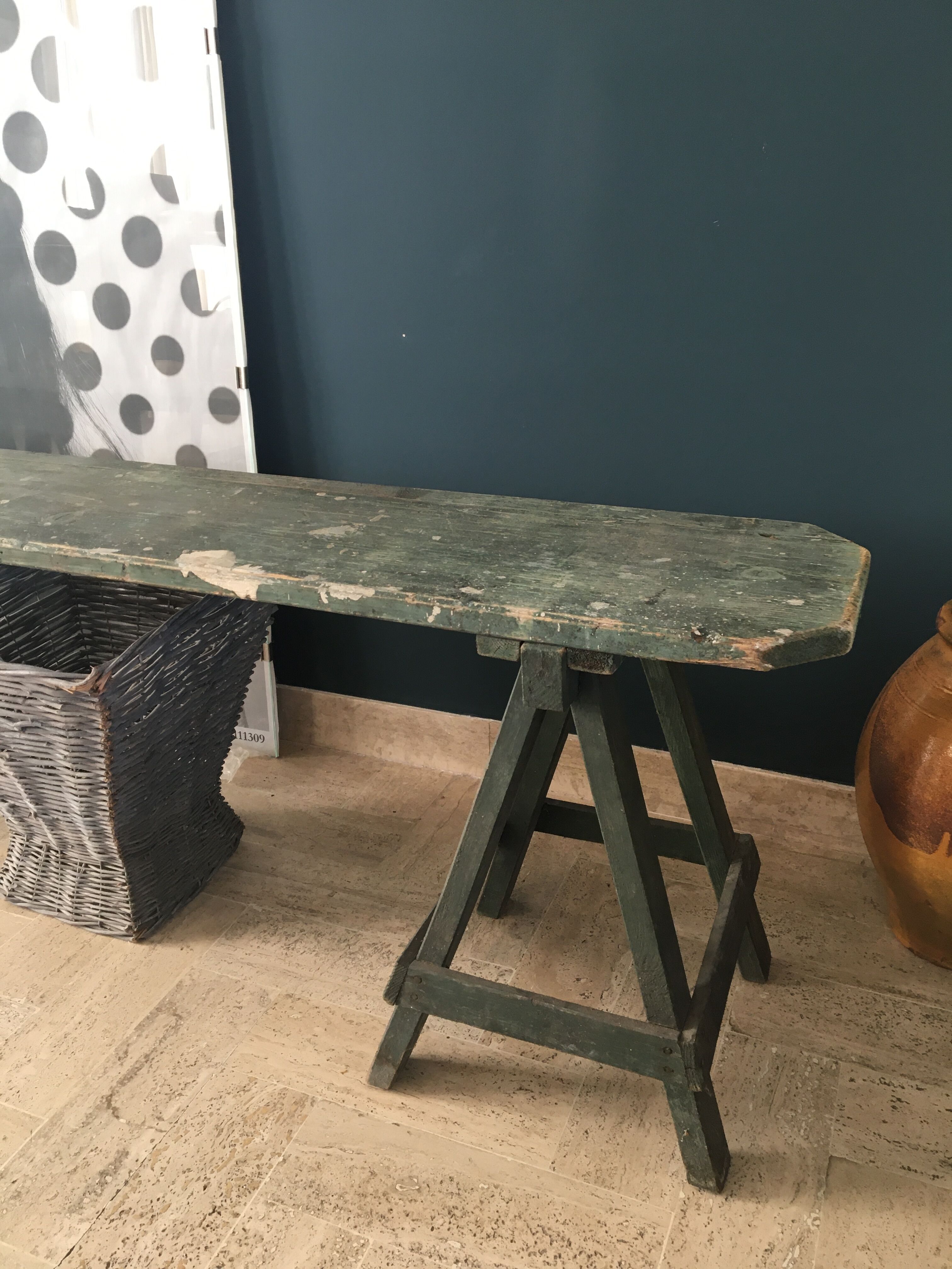 Wooden trestle bench