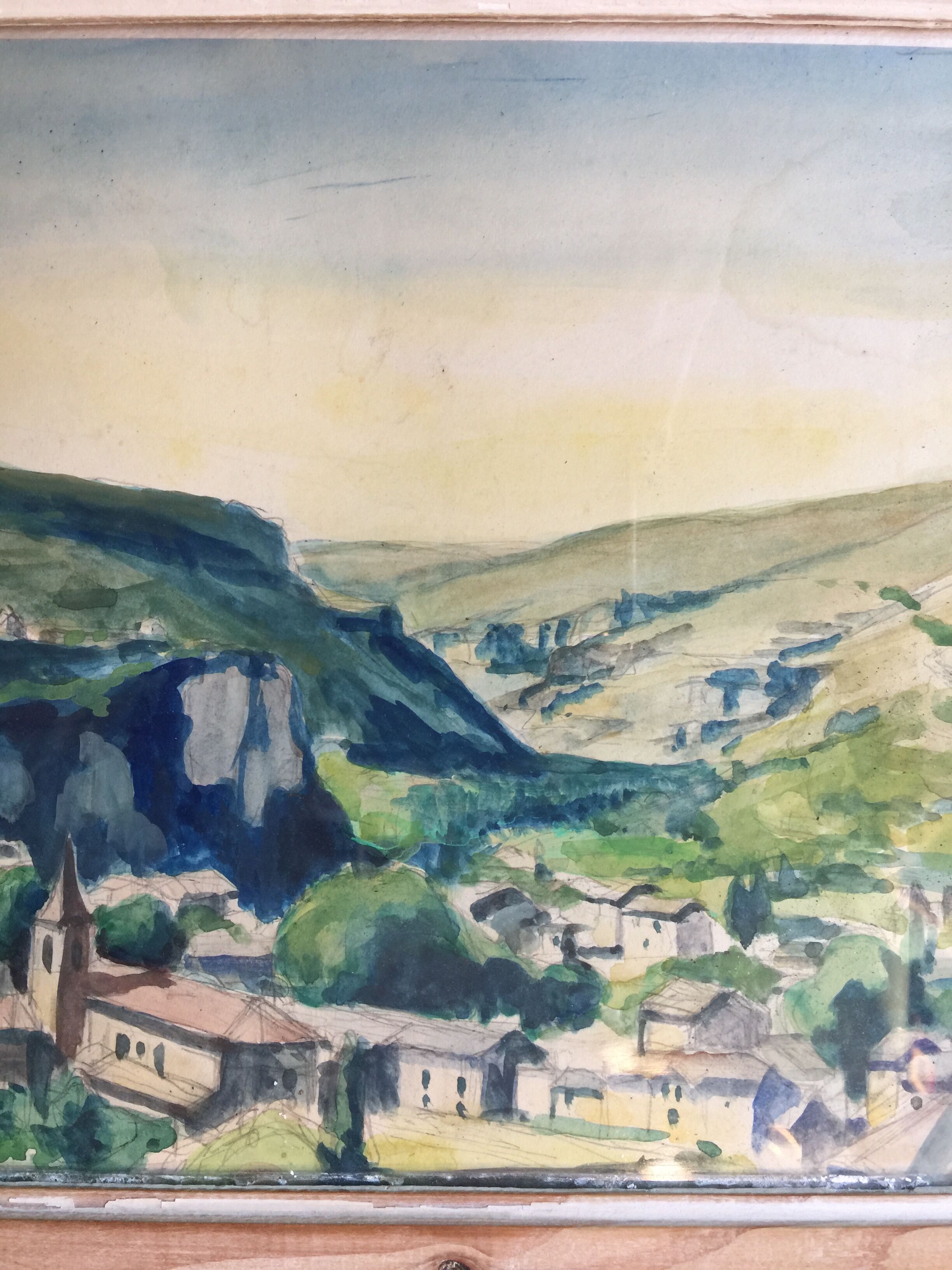 "Provençal Landscape" original watercolor on pencil