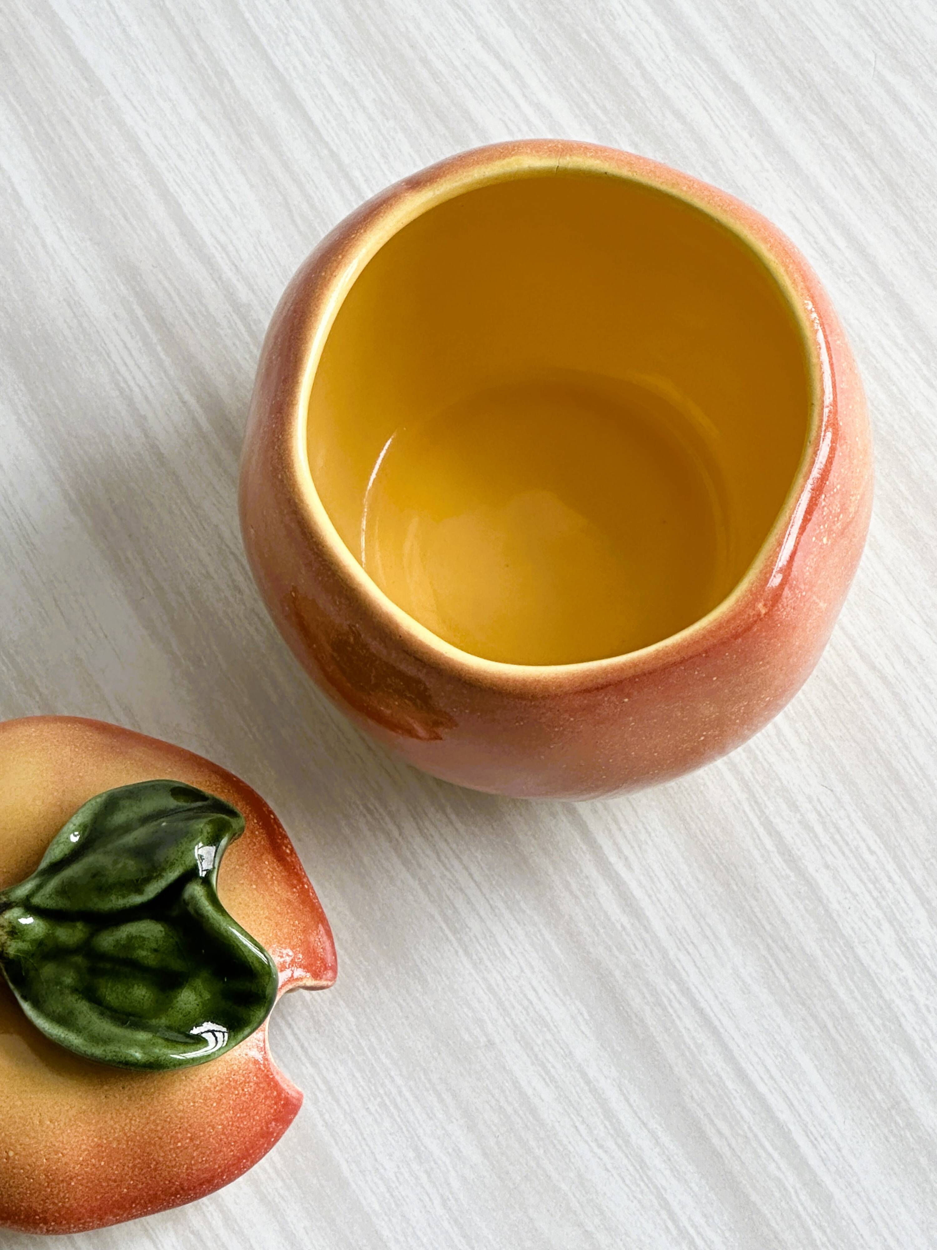 Sugar bowl, peach slip condiment pot.