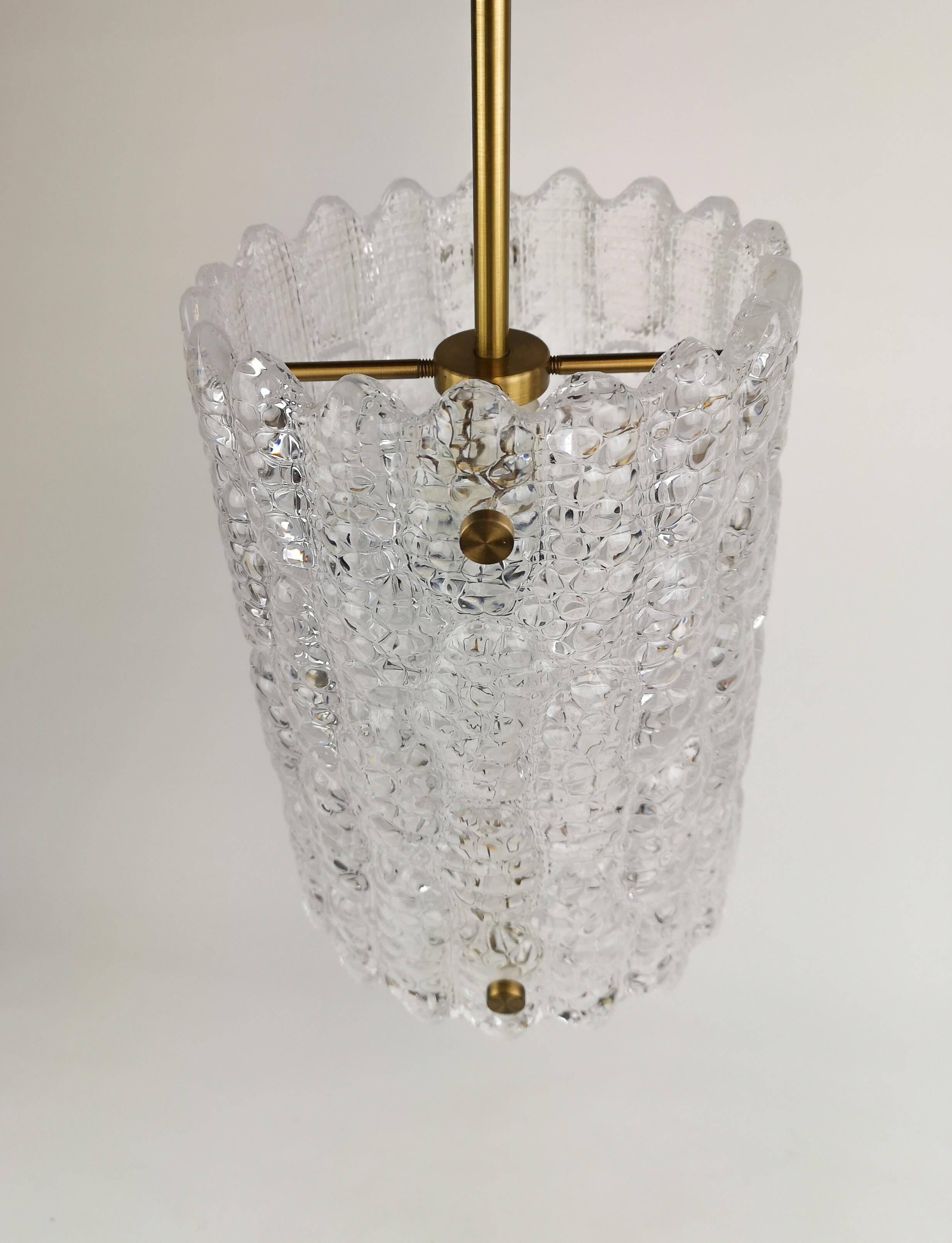Suspended cylindrical crystal chandelier Mid-Century modern Carl Fagerlund for Orrefors, 1960s