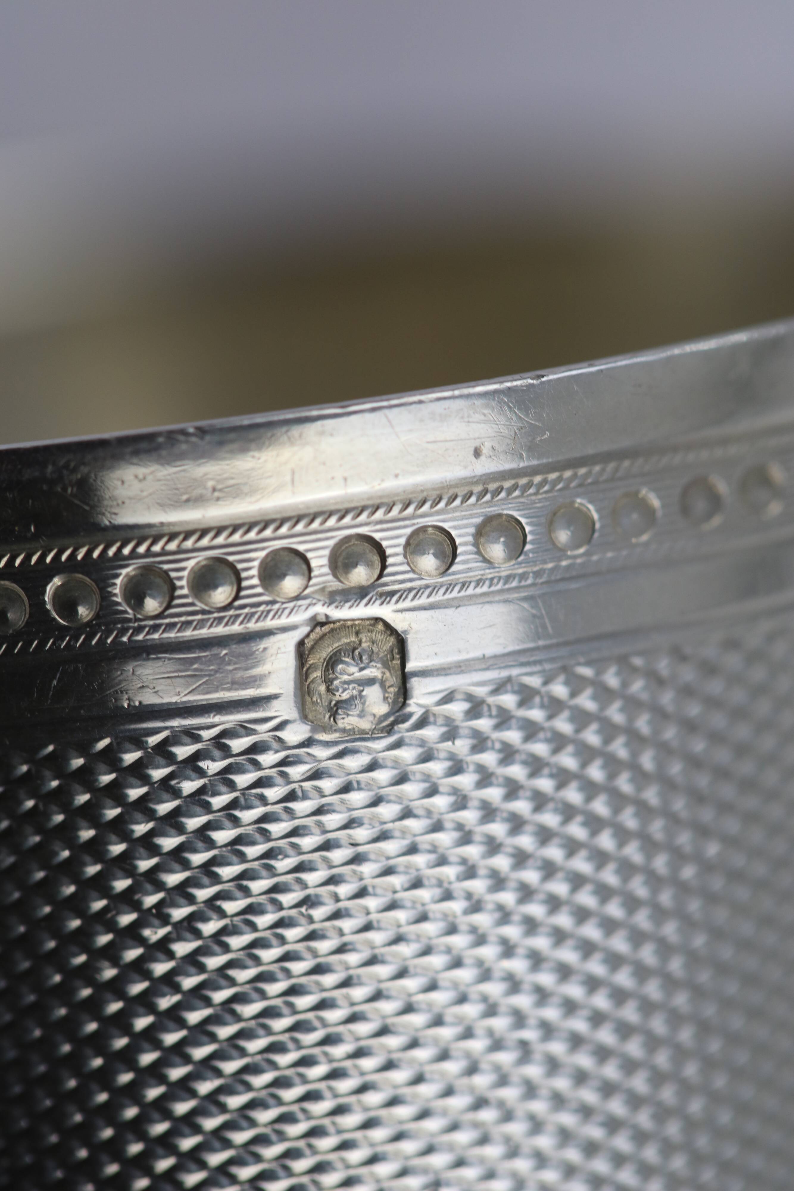 Dot towel ring and solid silver guilloches