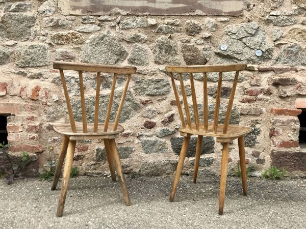 Paire de chaises bistrot bohème hêtre scandinave - pieds compas - vintage 1950 bentwood