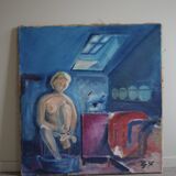 Large oil painting on canvas, unknown artist, 1956, mid-century Danish.