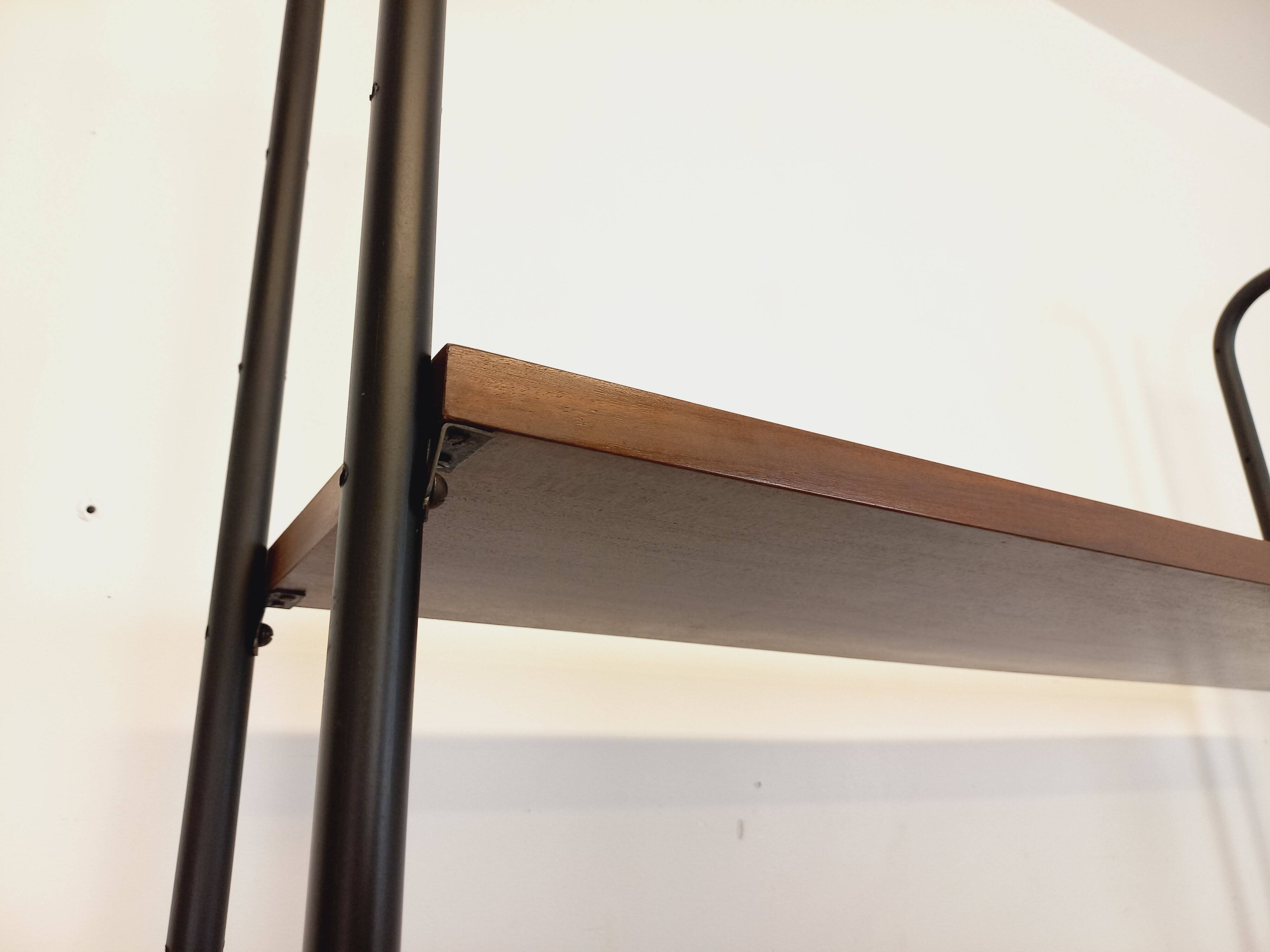 Vintage Italian double modular shelving unit in wood and metal