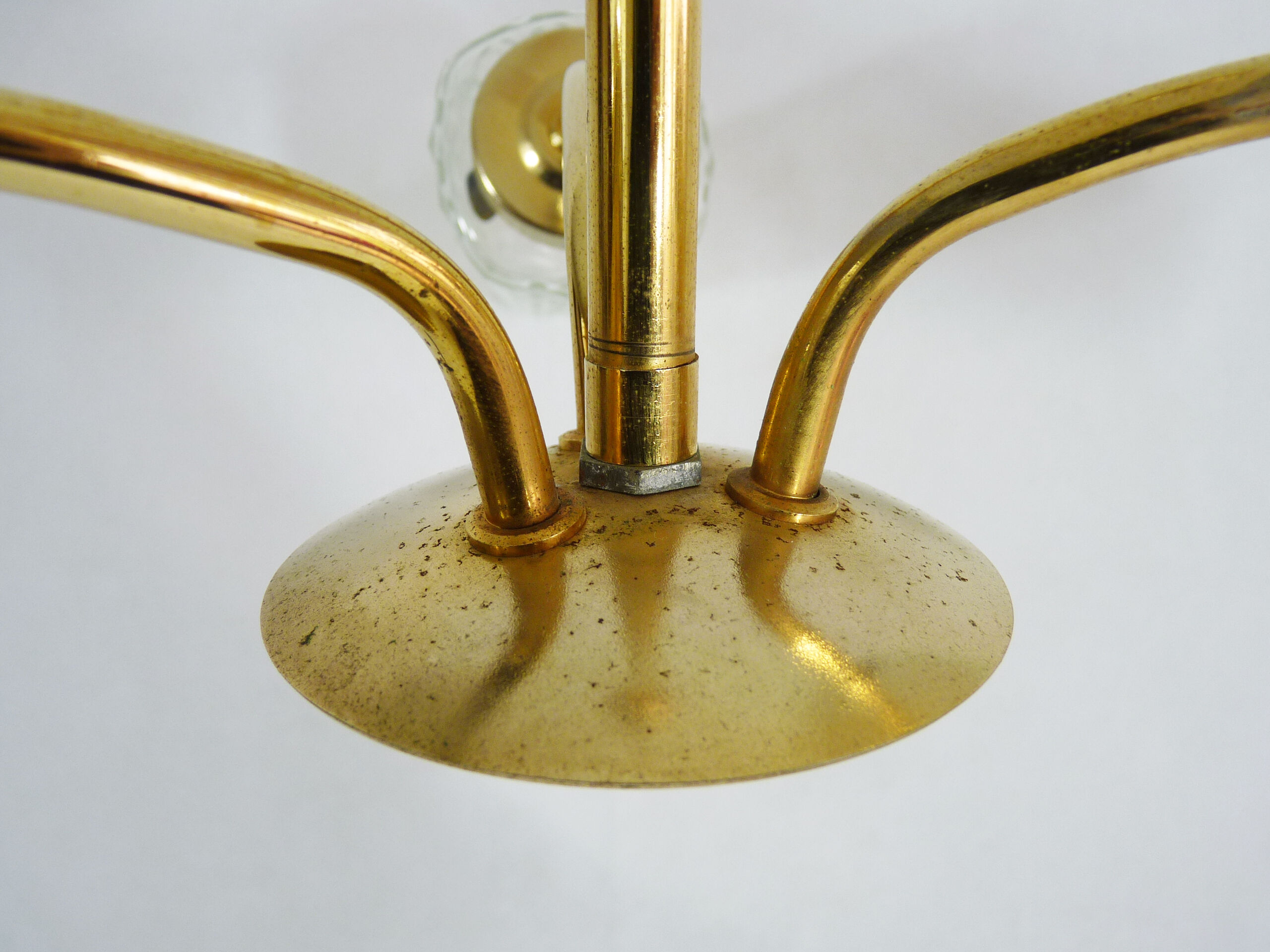 Branched chandelier, brass and glass tubes year 60