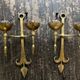 Pair of XXL torchlight sconces in golden beaten iron Italian work 1960