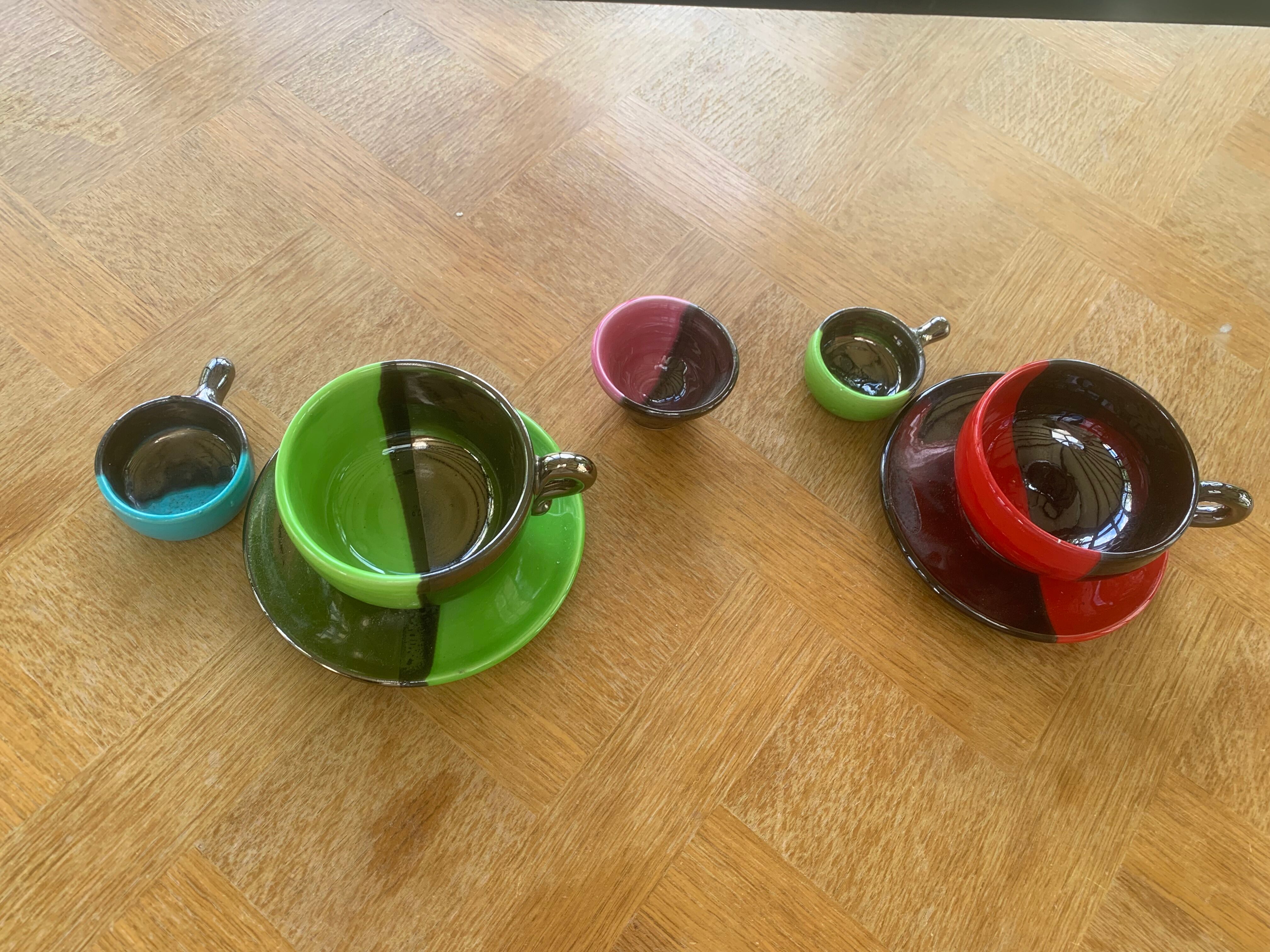 Breakfast service, two-tone glazed ceramic, vintage 1950