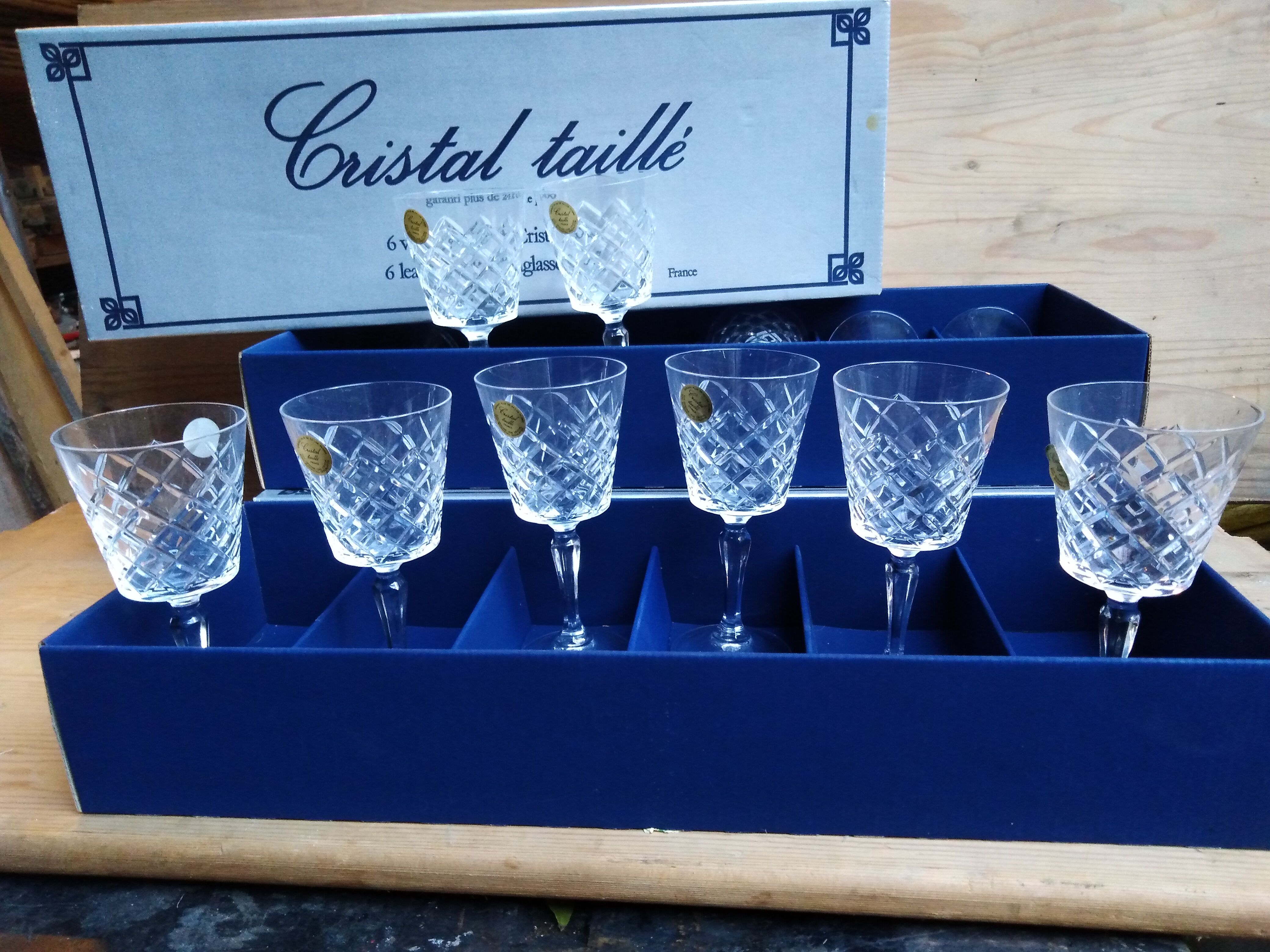12 glasses of crystal water wine, Antibes model, hand-cut, 18 cl