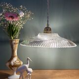 Vintage molded ribbed glass lampshade pendant light - tableware collection -