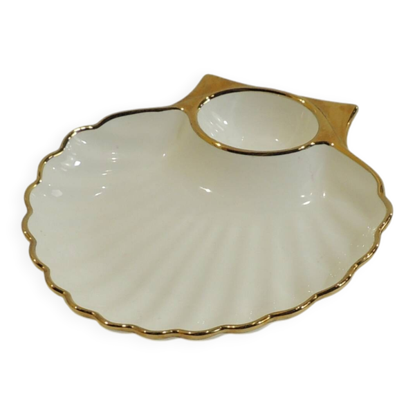 Coupelle, vide-poche coquille en porcelaine blanche et dorée Queen’s Porcelain
