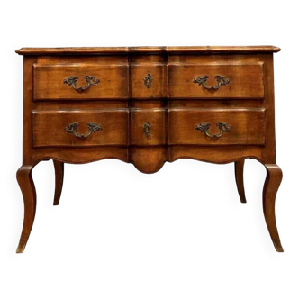 Commode sauteuse Louis XV arbalète en noyer massif vers 1880