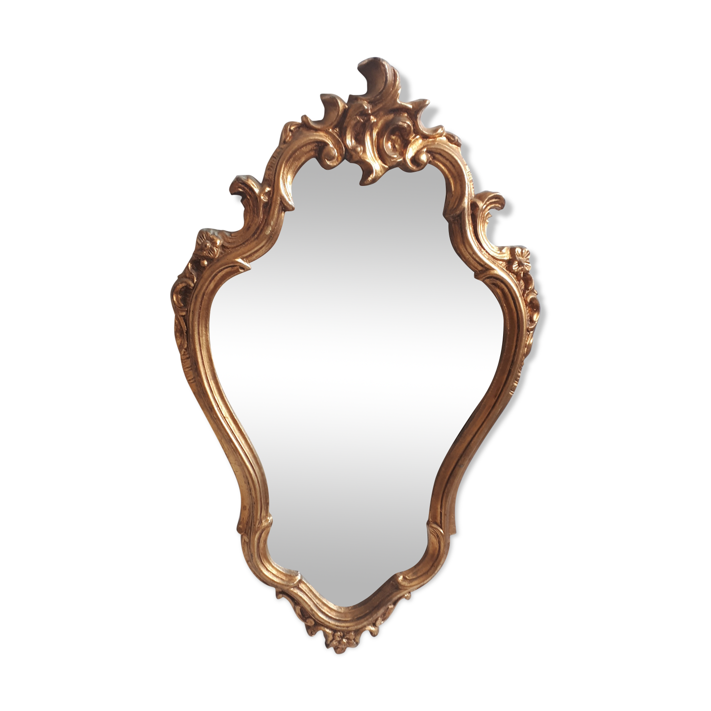 Old golden mirror with leaf   43x70cm